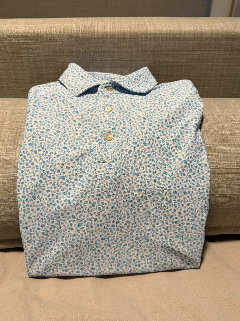 Peter Millar Summer Comfort Golf Polo White Blue Shell Print Men's Small